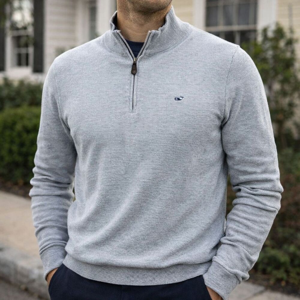 Vineyard Vines Quarter Zip Pullover Gray Mens Size XL Knit Preppy Nautical Golf